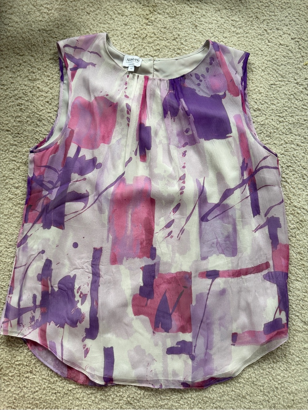 Armani collezioni Purple Silk Floral Sleeveless Tank Top Size 10 M
